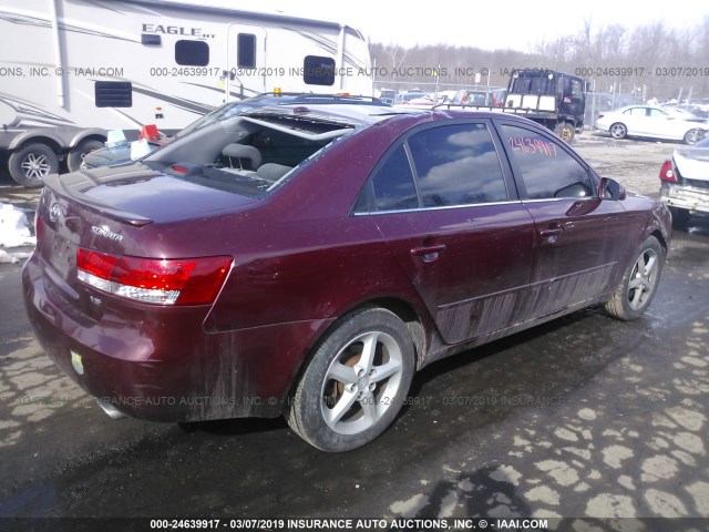 5NPEU46F78H389134 - 2008 HYUNDAI SONATA SE/LIMITED RED photo 4