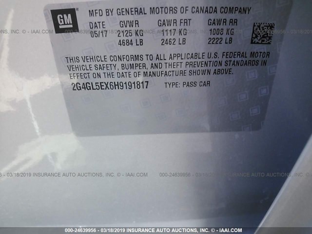 2G4GL5EX6H9191817 - 2017 BUICK REGAL SPORT TOURING SILVER photo 9