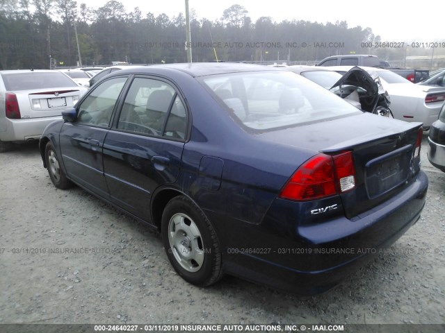 JHMES96655S025115 - 2005 HONDA CIVIC HYBRID BLUE photo 3