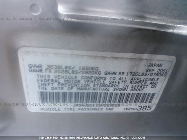 JA3AJ26E12U025029 - 2002 MITSUBISHI LANCER ES SILVER photo 9