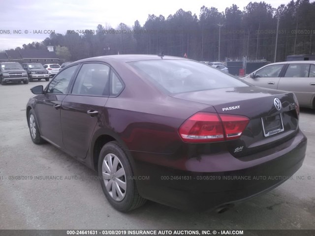 1VWAP7A38CC034561 - 2012 VOLKSWAGEN PASSAT S BURGUNDY photo 3