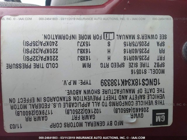 1GNCS18X34K138339 - 2004 CHEVROLET BLAZER MAROON photo 9