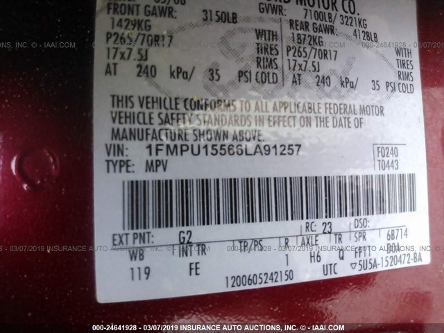 1FMPU15566LA91257 - 2006 FORD EXPEDITION XLT RED photo 9