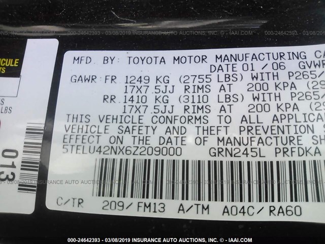 5TELU42NX6Z209000 - 2006 TOYOTA TACOMA DOUBLE CAB 黑色 照片 9