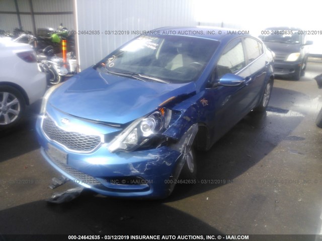 KNAFX4A89E5050789 - 2014 KIA FORTE EX BLUE photo 2