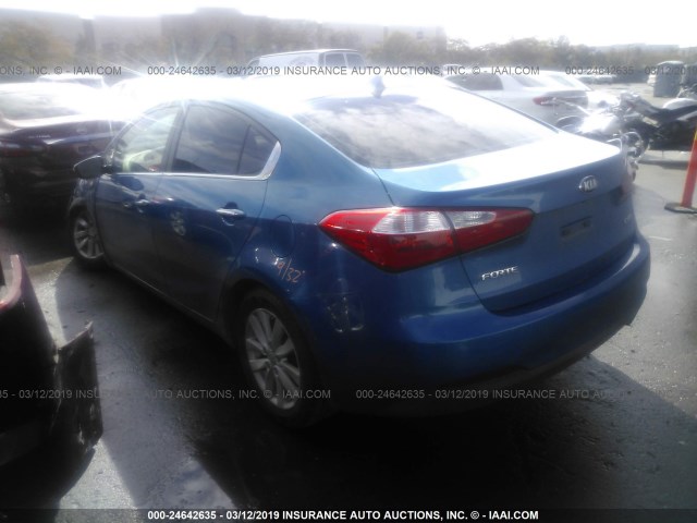 KNAFX4A89E5050789 - 2014 KIA FORTE EX BLUE photo 3