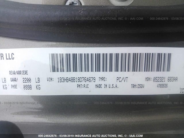 1B3HB48B18D764679 - 2008 DODGE CALIBER SXT GOLD photo 9