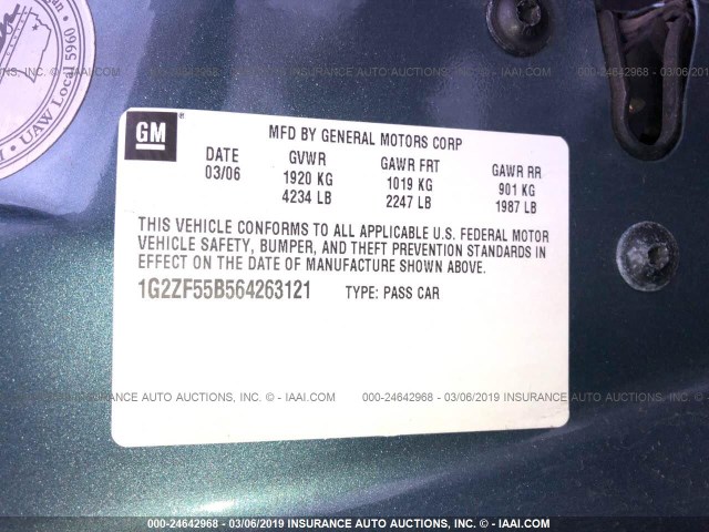 1G2ZF55B564263121 - 2006 PONTIAC G6 SE GRAY photo 9