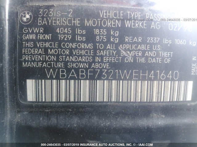 WBABF7321WEH41640 - 1998 BMW 323 IS BLACK photo 9