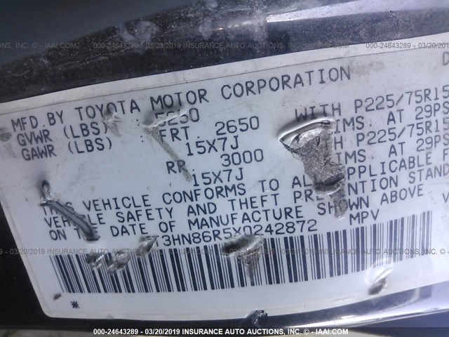 JT3HN86R5X0242872 - 1999 TOYOTA 4RUNNER SR5 BLACK photo 9