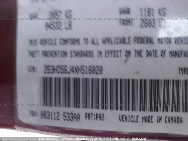 2B3HD56J4XH516020 - 1999 DODGE INTREPID ES PURPLE photo 9