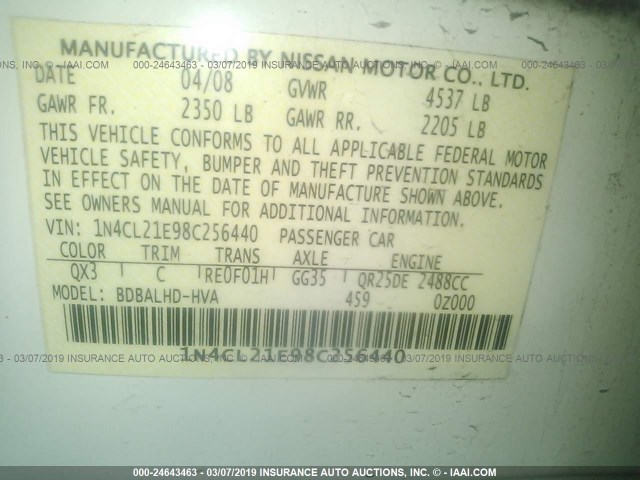 1N4CL21E98C256440 - 2008 NISSAN ALTIMA HYBRID WHITE photo 9