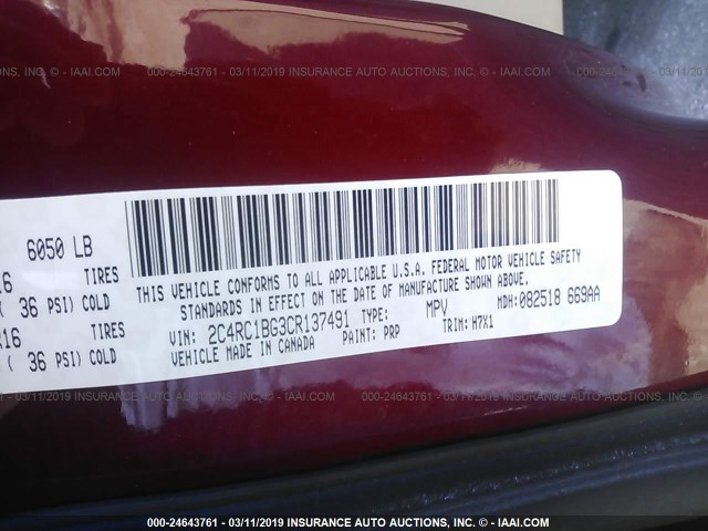 2C4RC1BG3CR137491 - 2012 CHRYSLER TOWN & COUNTRY TOURING RED photo 9