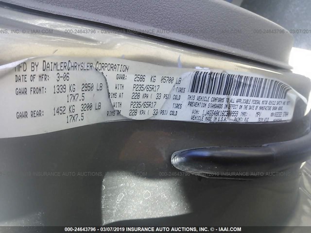 1J4GS48K16C300959 - 2006 JEEP GRAND CHEROKEE LAREDO/COLUMBIA/FREEDOM 金色 照片 9