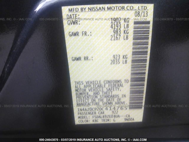 1N4AZ0CP2DC414765 - 2013 NISSAN LEAF S/SV/SL GRAY photo 9