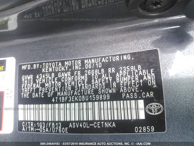 4T1BF3EK0BU159899 - 2011 TOYOTA CAMRY SE/LE/XLE 灰色 照片 9