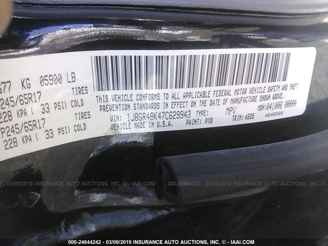 1J8GR48K47C629943 - 2007 JEEP GRAND CHEROKEE LAREDO/COLUMBIA/FREEDOM 黑色 照片 9