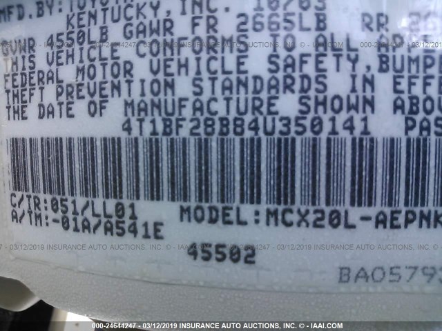 4T1BF28B84U350141 - 2004 TOYOTA AVALON XL/XLS WHITE photo 9