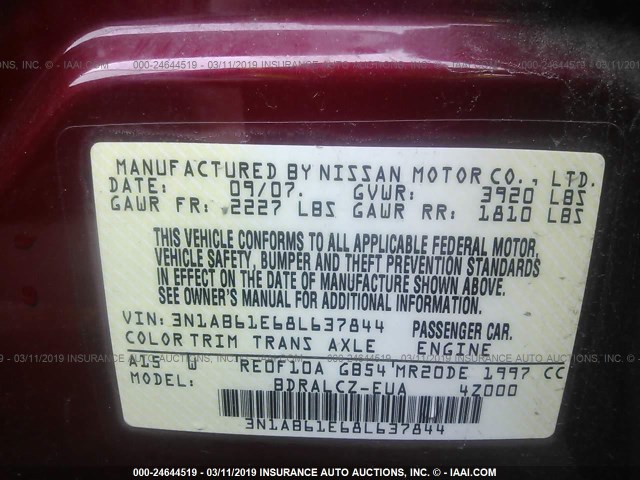 3N1AB61E68L637844 - 2008 NISSAN SENTRA 2.0/2.0S/2.0SL RED photo 9