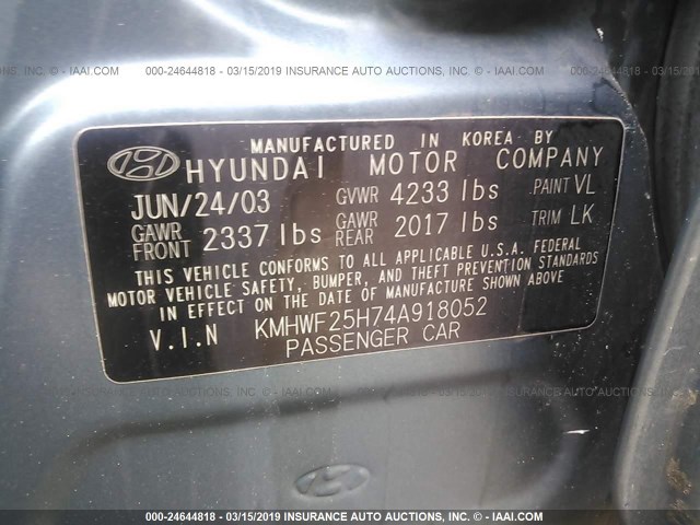 KMHWF25H74A918052 - 2004 HYUNDAI SONATA GL GREEN photo 9