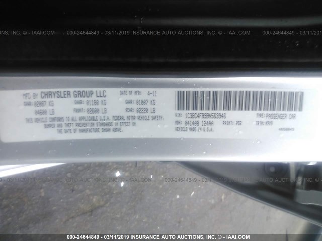 1C3BC4FB9BN563946 - 2011 CHRYSLER 200 LX SILVER photo 9