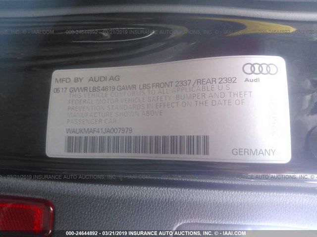 WAUKMAF41JA007979 - 2018 AUDI A4 ULTRA PREMIUM BLACK photo 9