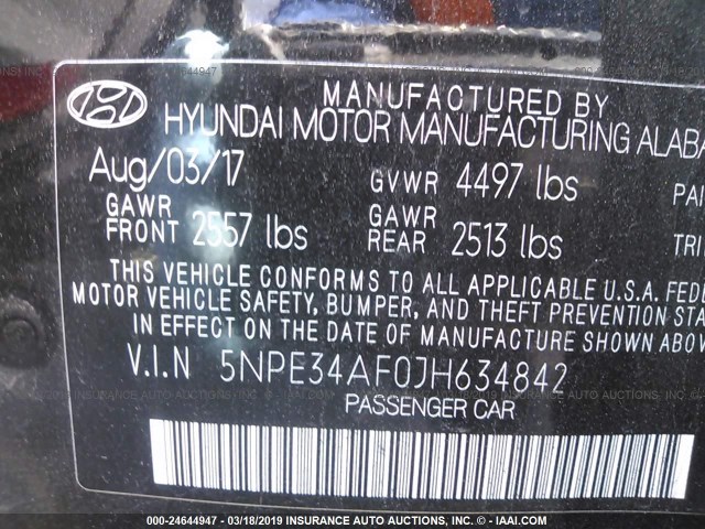 5NPE34AF0JH634842 - 2018 HYUNDAI SONATA SPORT/LIMITED BLACK photo 9