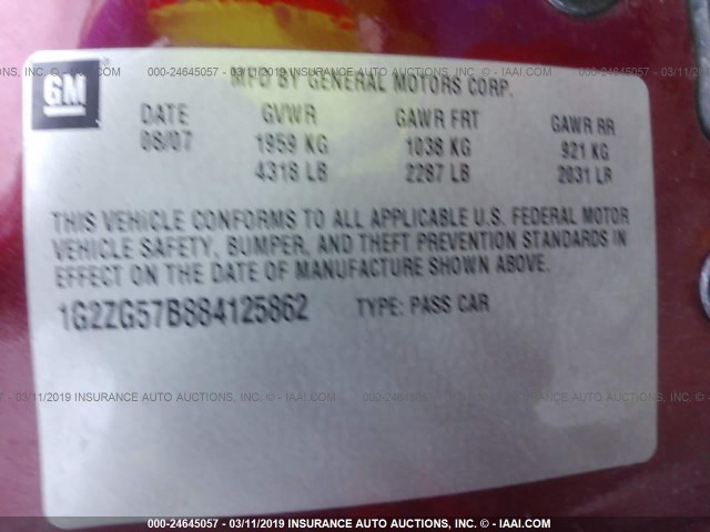 1G2ZG57B884125862 - 2008 PONTIAC G6 SE RED photo 9