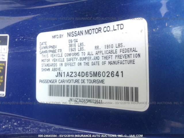 JN1AZ34D65M602641 - 2005 NISSAN 350Z COUPE BLUE photo 9