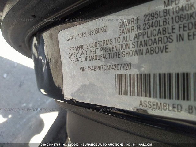 4S4BP67C564307720 - 2006 SUBARU LEGACY OUTBACK 2.5 XT LIMITED BLACK photo 9