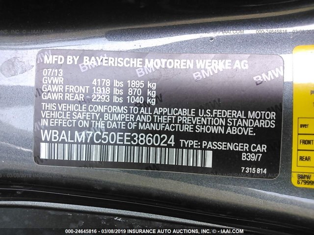 WBALM7C50EE386024 - 2014 BMW Z4 SDRIVE35I GRAY photo 9