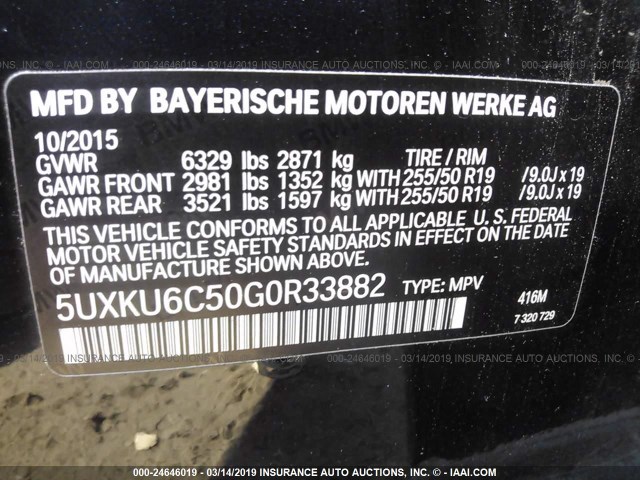 5UXKU6C50G0R33882 - 2016 BMW X6 XDRIVE50I Dark Blue photo 9