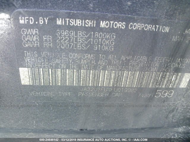 JA32U2FUXFU019982 - 2015 MITSUBISHI LANCER ES BLACK photo 9