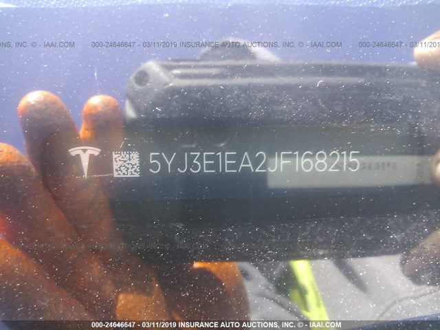 5YJ3E1EA2JF168215 - 2018 TESLA MODEL 3 BLUE photo 9