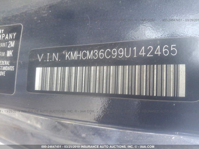 KMHCM36C99U142465 - 2009 HYUNDAI ACCENT GS GRAY photo 9