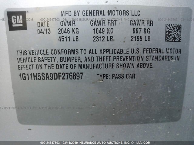 1G11H5SA9DF276897 - 2013 CHEVROLET MALIBU LTZ SILVER photo 9