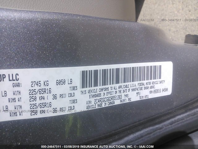 2C4RDGCG6DR551283 - 2013 DODGE GRAND CARAVAN SXT Pewter photo 9