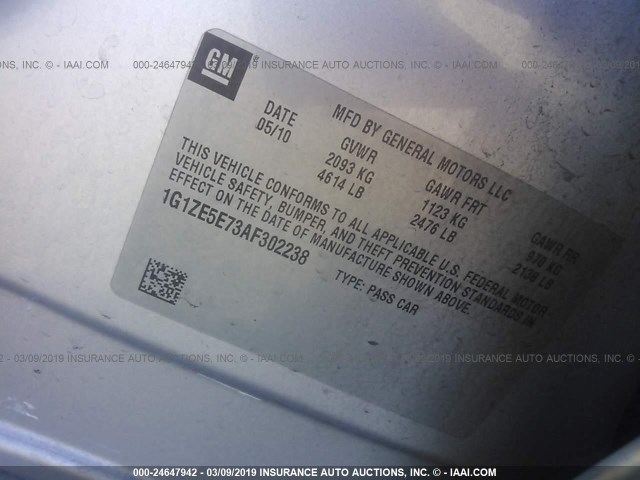 1G1ZE5E73AF302238 - 2010 CHEVROLET MALIBU LTZ SILVER photo 9