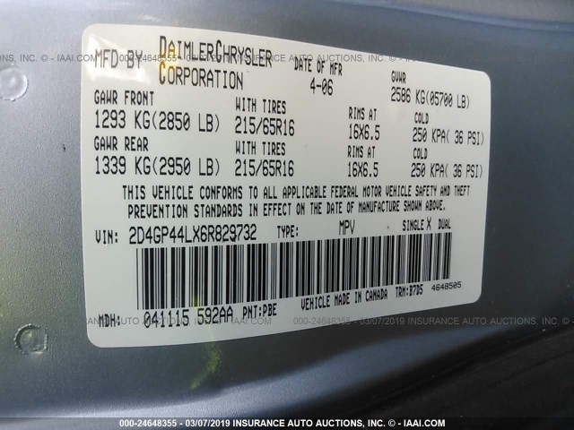 2D4GP44LX6R829732 - 2006 DODGE GRAND CARAVAN SXT BLUE photo 9