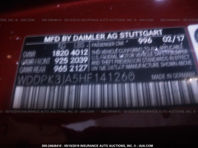 WDDPK3JA5HF141260 - 2017 MERCEDES-BENZ SLC 300 RED photo 9