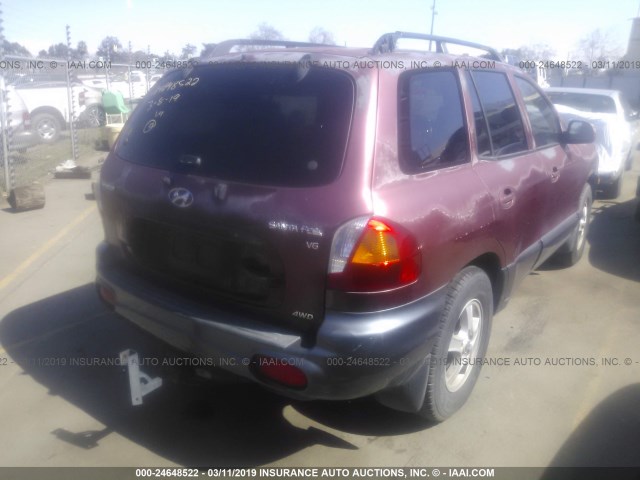 KM8SC73D52U221513 - 2002 HYUNDAI SANTA FE GLS/LX BURGUNDY photo 4