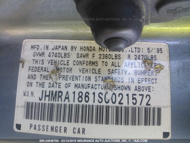 JHMRA1861SC021572 - 1995 HONDA ODYSSEY LX/EX GRAY photo 9