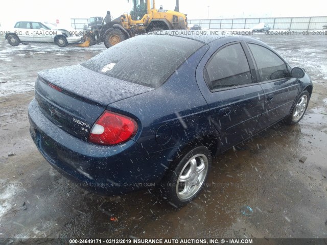 1B3AS46C12D608176 - 2002 DODGE NEON SE BLUE photo 4