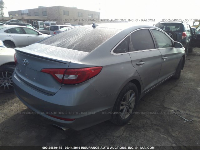 5NPE24AFXFH222213 - 2015 HYUNDAI SONATA SE GRAY photo 4