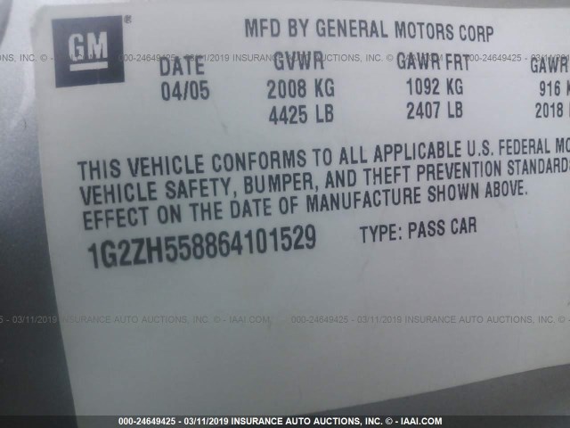 1G2ZH558864101529 - 2006 PONTIAC G6 GT SILVER photo 9