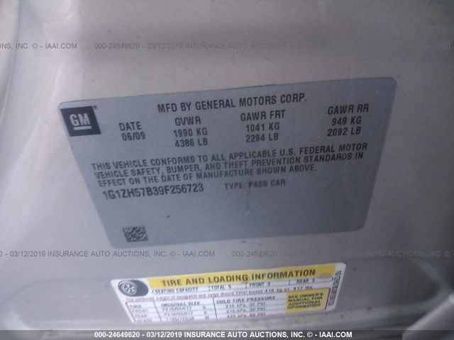 1G1ZH57B39F256723 - 2009 CHEVROLET MALIBU 1LT 金色 照片 9