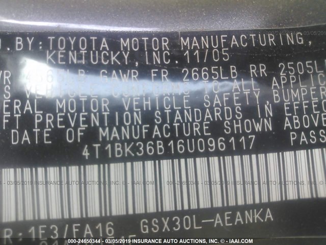 4T1BK36B16U096117 - 2006 TOYOTA AVALON XL/XLS/TOURING/LIMITED GRAY photo 9