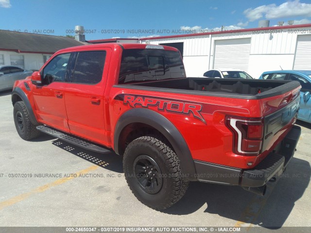 1FTFW1RG1JFB64905 - 2018 FORD F150 RAPTOR RED photo 3