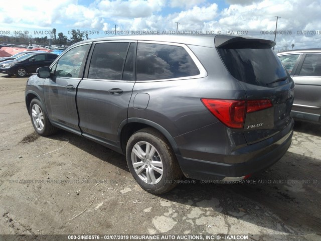 5FNYF5H16GB032832 - 2016 HONDA PILOT LX GRAY photo 3