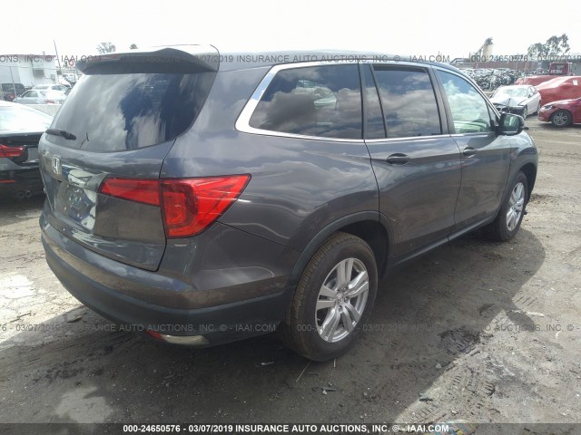 5FNYF5H16GB032832 - 2016 HONDA PILOT LX GRAY photo 4